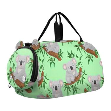 Imagem de Bolsa esportiva para meninos durante a noite para o fim de semana, bolsa de viagem para meninas, bolsa esportiva, arco-íris, quadriculado, retrô, retrô, Lindos ramos de árvore de coalas verdes
