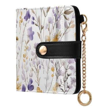 Imagem de SEHANY Carteira feminina elegante com flores roxas com bloqueio de RFID, compacto, porta-cartão de crédito de couro PU, dobrável para moedas, carteiras para mulheres e adolescentes
