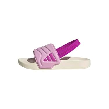Imagem de adidas Sandália infantil unissex Adilette Estrap 2.0 C Slide, Branco/Roxo Burst/Bliss Lilás, 11 Little Kid