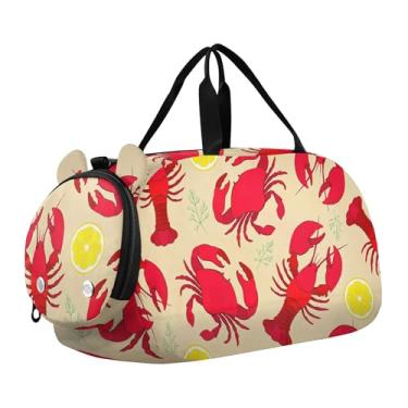 Imagem de Bolsa esportiva para meninos de fim de semana, bolsa de viagem com alça de ombro, estampa de margarida e borboleta, Pintura de limão e caranguejo lagosta, Clássico