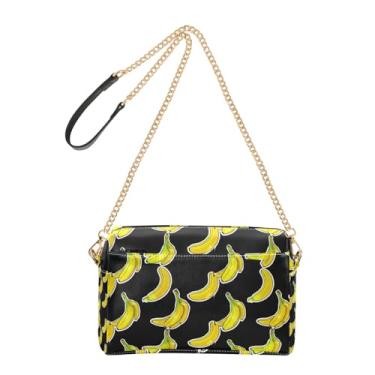 Imagem de Joitme Bolsa feminina de desenho animado banana amarela preta bolsa de ombro de couro PU com alça de corrente bolsa de telefone fofa
