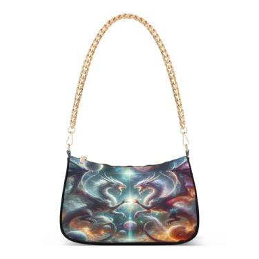 Imagem de Dragons Fantasy Bolsa de ombro colorida com corrente de anime, bolsa feminina artística Hobo Clutch para uso diário e festa