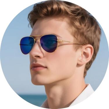 Imagem de Óculos de sol aviador para homens e mulheres, várias opções de estilos de cores, armação unissex para viagens, viagens ao ar livre, lazer, Azul escuro