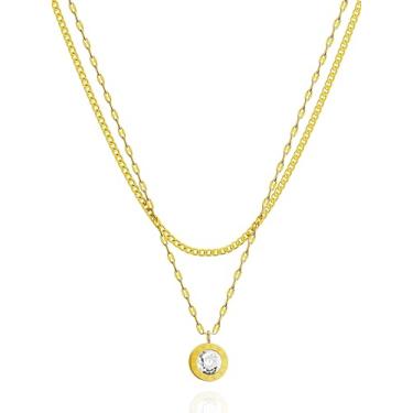 Imagem de Colar de camadas delicadas banhado a ouro 14K para mulheres, colar de trevo para mulheres, corrente de clipe de papel, colar NK, Large, Aço de titânio, Sem Pedra Preciosa