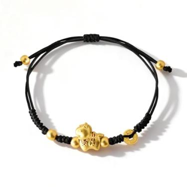 Imagem de 2026 Ano Novo Chinês do Cavalo Pulseira Corda Preta Ajustável Trançada Corda Preta Zodíaco Chinês Animal Corda para Riqueza Boa Sorte Pulseira Pingente Cordão Joias Presentes para Mulheres Homens