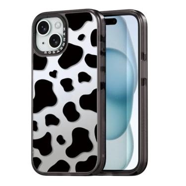 Imagem de Rosarnnah Capa para iPhone 15 fofa compatível com iPhone 15 - Capa de telefone durável à prova de choque de 2 m - Design preto engraçado com estampa de vaca leiteira para iPhone 15 de 6,1 polegadas