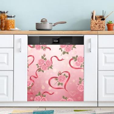 Imagem de ATTX Capa magnética para lava-louças rosa dos namorados | Adesivo decorativo de eletrodomésticos de 58 x 66 cm para armários domésticos e eletrodomésticos #437