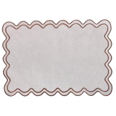 Imagem de Whaline Jogo americano de linho bege bordado, tapetes de cozinha recortados para aniversário, chá de bebê, festa, decoração de mesa de jantar, conjunto de 6, 33 x 48 cm