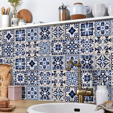 Imagem de Conjunto de 24 peças de adesivos de azulejo mandala, descasque e cole para decoração de parede de azulejo para casa de banho e cozinha, adesivo de parede Backsplash à prova d'água adesivos de