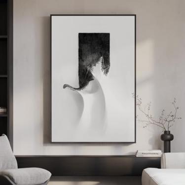 Imagem de Arte de parede abstrata emoldurada em preto e branco, pinturas modernas em tela para paredes, imagens abstratas monocromáticas minimalistas para sala de estar, sala de jantar, quarto, sala de estar