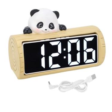 Imagem de Despertador Digital Com Grande Display Inovador Dos Desenhos Animados Panda Relógio de Mesa Ornamento para o Quarto e Escritório Decoração para Casa (Cáqui)