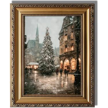 Imagem de KBKBART Arte de parede em tela emoldurada vintage árvore de Natal impressões de arte pintura neve temperamental inverno imagem decoração de parede retrô casa de fazenda decoração de Natal para