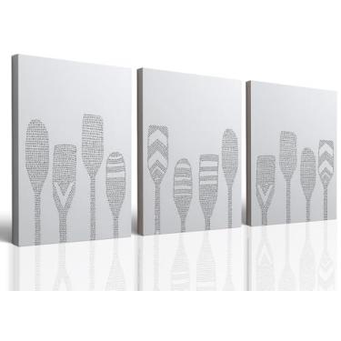 Imagem de Conjunto de 3 impressões de arte de parede em tela de pôster náutico de remo emoldurado, decoração de parede de casa de lago vintage, imagens de remo pinturas costeiras estéticas para decoração de