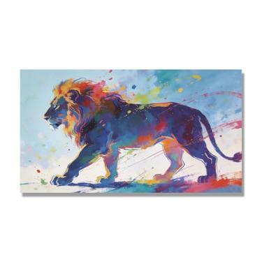 Imagem de NHLDZYH Respingo de tinta leão pintura em tela abstrata arte animal mural vívido chama a atenção para sala de estar decoração de casa moderna. A124. 50 x 90 cm. Apenas tela