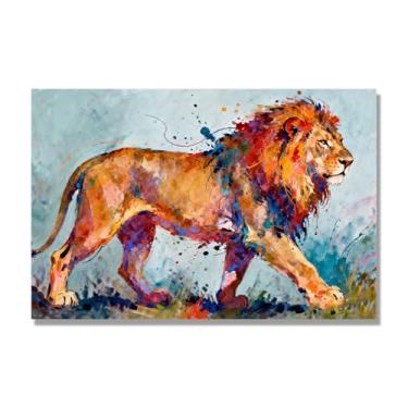 Imagem de NHLDZYH Arte abstrata de respingos de leão, pintura colorida de animais em tela, decoração de parede expressiva moderna para sala de estar ou escritório. A42. 40x60cm-15,8x23,7 pol. Somente tela