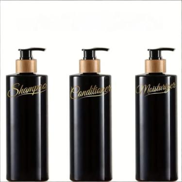 Imagem de 3 frascos de bomba de 300 ml com dispensadores de sabão líquido, reutilizáveis, recipientes de gel de banho com líquido, recipientes de creme líquido, plástico vazio, adequado para uso em chuveiros