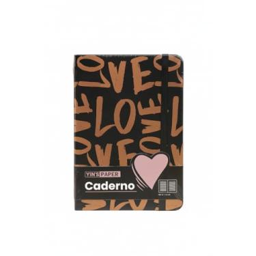 Imagem de YIN'S PAPER Caderno com Estampa Love, Capa Preta e Marrom com Coração Rosa, Elástico de Fechamento