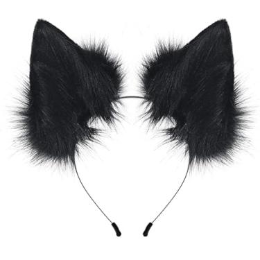 Imagem de HAOAN Tiara feita à mão com orelhas de raposa e lobo de raposa para Halloween e Natal, acessórios para festa de cosplay, Preto, tamanho �nico
