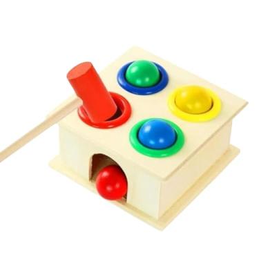 Imagem de Brinquedo Educativo de Madeira Montessori – Jogo de Martelar Bolinhas – Aprendizado, Coordenação Motora Pedagógico Infantil Bebê 1 2 3 anos