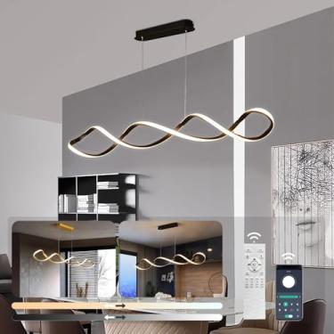 Imagem de Luminária pendente LED espiral criativa para teto, ideal para mesa de jantar, ilha de cozinha, sala de jantar, com intensidade regulável e controle remoto. Lustre moderno para escritório, co