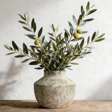 Imagem de ELYSIIRENA Vaso de cerâmica, vaso rústico de cerâmica de 14 cm, vasos envelhecidos artesanais, vaso de flores pequeno para decoração de casa, sala de estar, mesa, prateleira, cornija, neutro