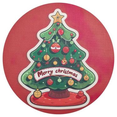 Imagem de xigua Jogo americano redondo de árvore de Natal, conjunto de 6, tapete de mesa redondo antiderrapante resistente ao calor, tapetes de mesa de 48 cm limpáveis para decoração de cozinha, jantar e festa