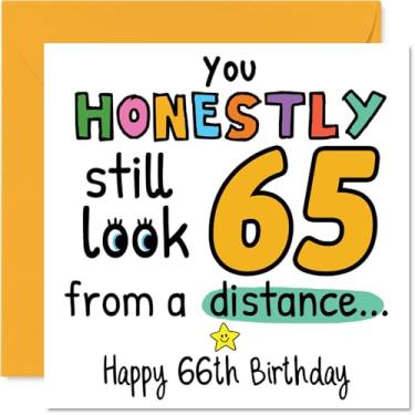 Imagem de Stuff4 Cartões de aniversário de 66 anos para mulheres e homens - From a Distance - Cartão de feliz aniversário para mulher de 66 anos homem esposa pai irmã vizinho, cartões comemorativos de