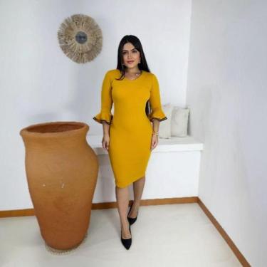 Imagem de Vestido Midi Raquel Moda Evangélica Feminina - MISS FLOWER, Mostarda, 