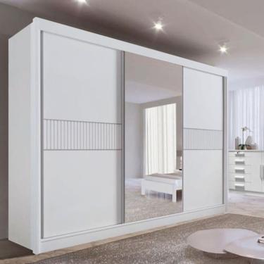 Imagem de Guarda-roupa com Espelho Casal 3 Portas 6 Gavetas 100% Mdf Miami Ripado Branco