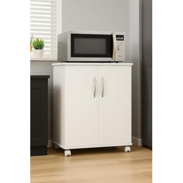 Imagem de Armário Multiuso com Rodinhas, 72x60x35 cm, 4 Prateleiras Internas, Portas com Puxadores, Branco Ou Preto (Branco)