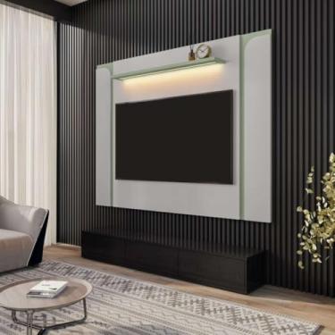 Imagem de Painel Modelo Maresias para TVs de até 75" Com LED e Prateleira Off White e Pistache
