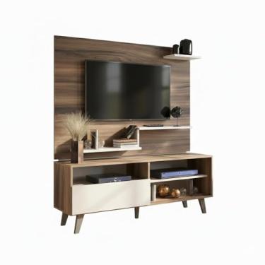 Imagem de Rack com Painel para Tv até 43 Polegadas 1 Porta 3 Prateleiras 136cm Nogueira/off White - J Carvalho