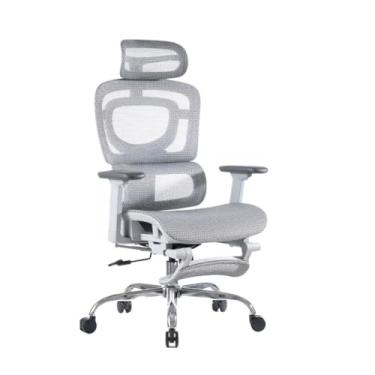 Imagem de Cadeira de Escritório Ergonômica com Malha Respirável - Lombar Adaptável e Apoio de Pés, Ideal para Trabalho Prolongado(Branco)