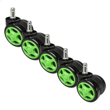 Imagem de Kit 5 Rodízios para Cadeira Gamer e Escritório com Pino Padrão 11mm,Rodas em PU Antirrisco com Giro 360° e Instalação Simples (Verde)