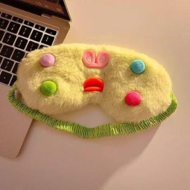 Imagem de Máscara de dormir confortável com bloqueio de luz para viagens para casa e relaxamento com estilo divertido de pelúcia em verde