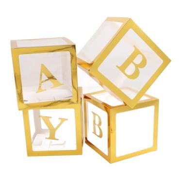 Imagem de SIWOTED 4 PCS Caixa de Balão Transparente com Letras Balão Caixa de Decoração de Presente para Proposta Confissão Chá de Bebê (Ouro)