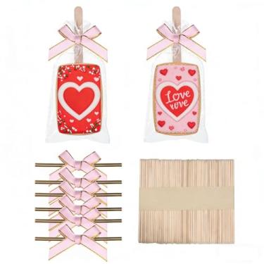 Imagem de JCXGRVC 50 unidades de sacos de bolo transparentes de 10 x 15 cm com palitos e laços, sacos de petisco de arroz Krispie embalados individualmente, embalagem para lembrancinha de festa de aniversário