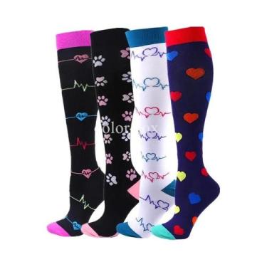 Imagem de Meias De Compressão Unissex 4 Pares Para Esportes, Corrida, Caminhada,