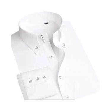 Imagem de Camisa Social Masculina Branca Slim Fit De Manga Longa Com Gola E Botõ