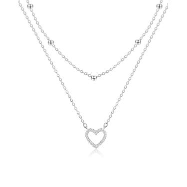 Imagem de ACECHA Colares em camadas para mulheres, colar gargantilha banhado a ouro 18K para mulheres, moderno, prata, delicado, simples, em camadas, moeda, pingente de coração, joias presentes para meninas,