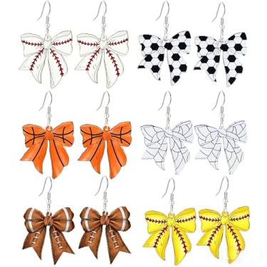 Imagem de 4-6 pares de brincos de futebol para mulheres, peso litgweight leopardo, laço, beisebol, tênis, futebol, arco, esporte, bola, brincos, lembrancinhas, dia de jogo, acessórios de joias, Medium, Liga de