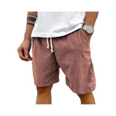 Imagem de Bermudas Casuais Masculinas De Veludo Cotelê Com Cintura Elástica Esti