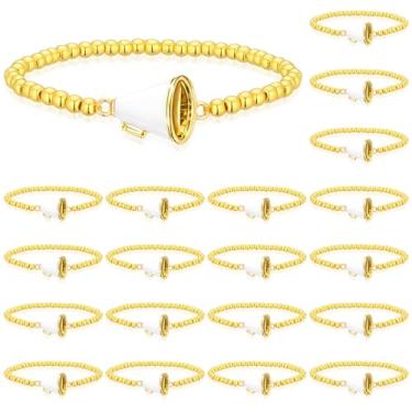 Imagem de Hinly 20 peças de presentes de torcida para equipes de torcida em massa conjunto de presentes de líder de torcida pulseiras elásticas com contas de ouro ajustáveis feitas à mão, joias para mulheres