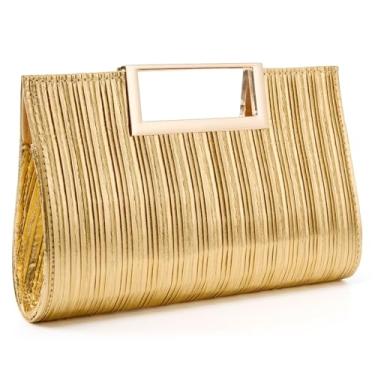Imagem de DETARA Bolsa clutch feminina de couro PU elegante para festa de casamento, formal, dia a dia, coquetéis, Plissado dourado