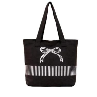Imagem de Bolsa de ombro feminina, bolsa minimalista de grande capacidade nas axilas com detalhe de laço, bolsa de transporte casual para o dia a dia, Preto