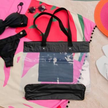Imagem de Bolsa de Praia Impermeável Dobrável com Zíper 45x35cm – Resistente, Toque Acetinado, Alças Reforçadas e Design Multiuso 75047PRETOU