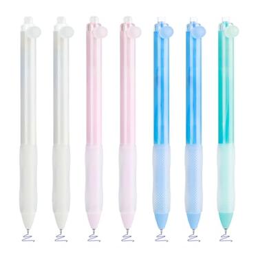 Imagem de BAYTORY 7 canetas de gel apagáveis retráteis, caneta de tinta azul de 0,5 mm, caneta estética com borracha, aderência confortável e canetas apagáveis de escrita suave para palavras cruzadas (tinta