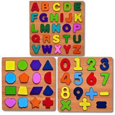 Imagem de Kit Quebra Cabeças - Alfabeto, Formas Geométricas e Números - Pedagógi