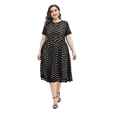 Imagem de 3FLQOOPP Roupas femininas plus size renda festa curto vestido midi feminino saia preta ajuste solto (preto 2X)