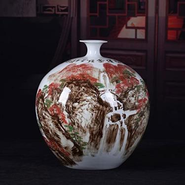 Imagem de Chinoiserie Vaso de cerâmica decoração pintada à mão boa sorte romã decoração de cerâmica sala de estar mesa de café armário de vinho vaso de flores (13,4)